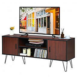 Costway 59 Inches Retro Wooden TV Stand for TVs up to 65 Inches-Brown