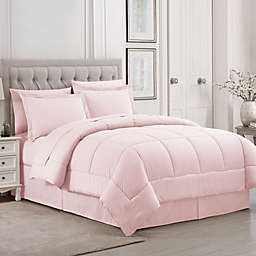 Sweet Home Collection 8 Piece Comforter Set Bag with Unique Design, Bed Sheets, 2 Pillowcases & 2 Shams & Bed Skirt All Season, King, Dobby Pale Pink