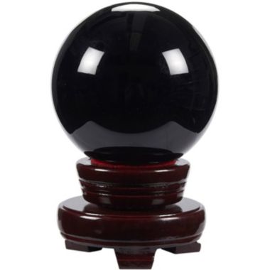 Juvale Small Black Obsidian Crystal Ball Sphere with Decorative Wooden Stand for Meditation, Healing, Feng Shui (80mm / 3.15 In). View a larger version of this product image.