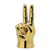 Kingston Living 8" Gold Ceramic Hand in a Peace Sign Figurine