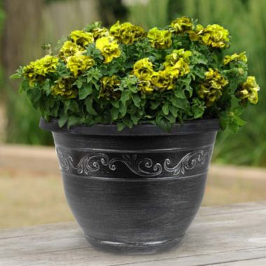 Garden Elements Outdoor Tulip Banded Plastic Planter, Silver, 13". View a larger version of this product image.