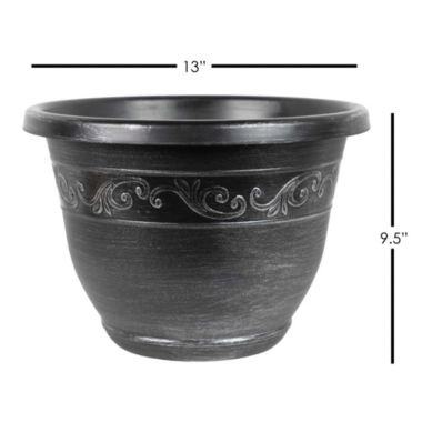 Garden Elements Outdoor Tulip Banded Plastic Planter, Silver, 13". View a larger version of this product image.