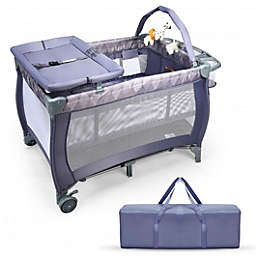 Costway Portable Foldable Baby Playard Nursery Center with Changing Station-Gray