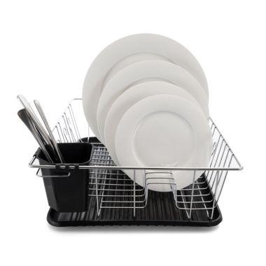 Better Chef 16 Inch Chrome Dish Rack with Black Draining Tray. View a larger version of this product image.