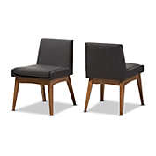 Wholesale Interiors Baxton Studio Nexus Mid-Century Modern Walnut Wood Finishing Dark Fabric Dining Side Chair (Set of 2)