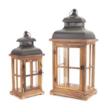 Melrose Home Decorative Lantern (Set of 2) 15.5"-23"H Wood/Metal. View a larger version of this product image.