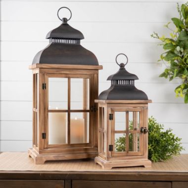 Melrose Home Decorative Lantern (Set of 2) 15.5"-23"H Wood/Metal. View a larger version of this product image.