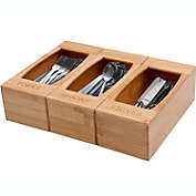 KOVOT Bamboo Utensils Organizer - Bamboo Wood Flatware Caddy - Cutlery Holder with 3 Separate Compartments - Forks, Spoons, Knives - Bamboo Organizing Box for Kitchen Counter, Drawers, Table