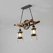 Infinity Merch Modern Chandeliers Wood Pendant Lamps W/lampshade 2 Light Matte Black