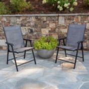 Emma and Oliver Gray Outdoor Folding Patio Sling Chair with Black Frame / Portable Chair (2 Pack)