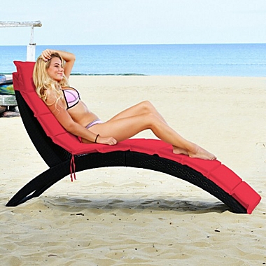 Costway Folding Patio Rattan Portable Lounge Chair Chaise with Cushion-Red. View a larger version of this product image.