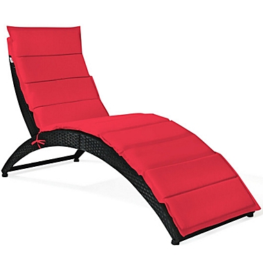 Costway Folding Patio Rattan Portable Lounge Chair Chaise with Cushion-Red. View a larger version of this product image.