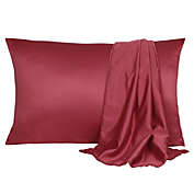 PiccoCasa 2 Pack Silk Satin Solid Pillowcase for Hair and Skin, Cool, Silky, Soft Breathable Pillow Cases Standard 20x26 Inch Burgundy with Envelope Closure