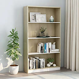 vidaXL 4-Tier Book Cabinet White and Sonoma Oak 31.5