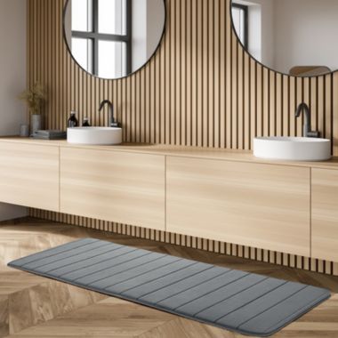 PiccoCasa Memory Foam Bath Mat, Absorbent Runner Kitchen Rug, Soft and Comfortable Runner Floor Mat for Kitchen Bathroom Floors 16" x 47", Dark Grey. View a larger version of this product image.