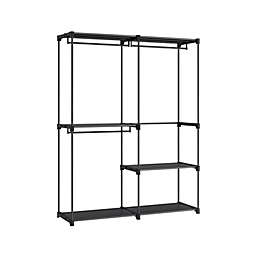 SONGMICS Clothes Rack, Closet Racks for Hanging Clothes, Clothes Wardrobe with 3 Hanging Rods and Shelves, 16.9 x 54.3 x 71.7 Inches, Freestanding Closet Wardrobe Rack, Black