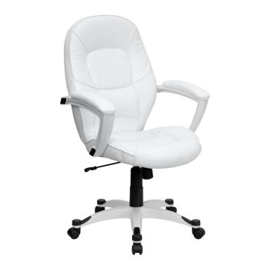 Flash Furniture Quincey Mid-Back White LeatherSoft Tapered Back Executive Swivel Office Chair with White Base and Arms. View a larger version of this product image.