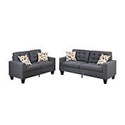 Poundex Linen Fabric 2 Pieces Sofa Set In Gray- Saltoro Sherpi