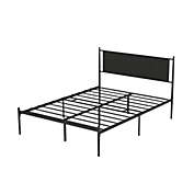 Idealhouse Phillipe Black Queen Metal Platform Bed with Upholstered Headboard - 12.3 in. Height