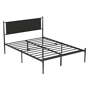 Idealhouse Phillipe Black Queen Metal Platform Bed with Upholstered Headboard - 12.3 in. Height. View a larger version of this product image.