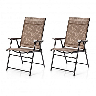 Costway-CA 2 Pieces Outdoor Patio Folding Chair with Armrest for Camping Garden. View a larger version of this product image.