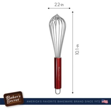 Baker's Secret Whisk 10", Stainless Steel Dishwasher Safe, Kitchen Essentials, Red. View a larger version of this product image.