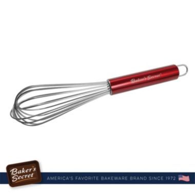 Baker's Secret Whisk 10", Stainless Steel Dishwasher Safe, Kitchen Essentials, Red. View a larger version of this product image.