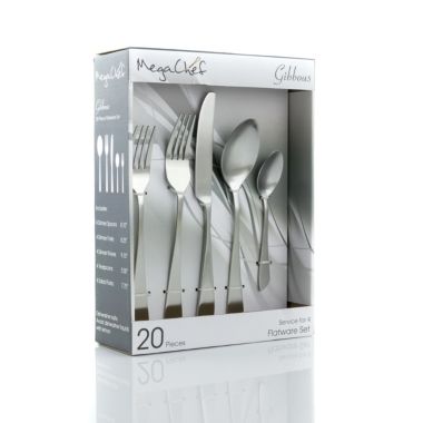 MegaChef Gibbous 20 Piece Flatware Utensil Set, Stainless Steel Silverware Metal Service for 4 in Matte Silver. View a larger version of this product image.
