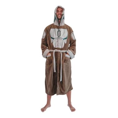 Star Wars The Mandalorian Bounty Hunter Hooded Bathrobe for Men And Women Soft Plush Spa Robe for Shower Lightweight Fleece Housecoat With Adjustable Belted Tie. View a larger version of this product image.