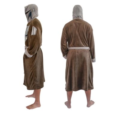 Star Wars  The Mandalorian Bounty Hunter Hooded Bathrobe for Men And Women   Soft Plush Spa Robe for Shower   Lightweight Fleece Housecoat With Adjustable Belted Tie. View a larger version of this product image.