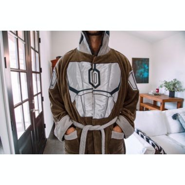 Star Wars  The Mandalorian Bounty Hunter Hooded Bathrobe for Men And Women   Soft Plush Spa Robe for Shower   Lightweight Fleece Housecoat With Adjustable Belted Tie. View a larger version of this product image.