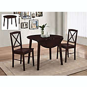 Pilaster Designs Gaines 3 Piece Wooden Drop-Leaf Dining Set, Cappuccino, (39" Round Table & 2 Crossback Chairs)