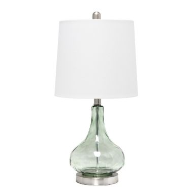 Lalia Home 23.25" Contemporary Rippled Colored Glass Bedside Desk Table Lamp with White Fabric Shade, Green/Gray Sage. View a larger version of this product image.