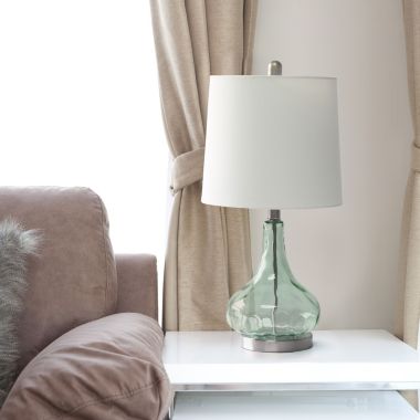 Lalia Home 23.25" Contemporary Rippled Colored Glass Bedside Desk Table Lamp with White Fabric Shade, Green/Gray Sage. View a larger version of this product image.