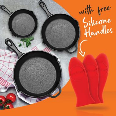 NutriChef 3 Piece Set Non Stick Iron Skillet Frying Pan. View a larger version of this product image.