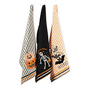 Contemporary Home Living Set of 3 18" x 28" Orange, Black, and White Halloween Happy Haunting Wicked Treats Embellished Dishtowels