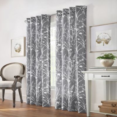 Commonwealth Bradford Floral Printed Top Panel With 8 Matt Silver Grommets - 52x108" - Grey