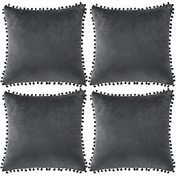 PiccoCasa Velvet Pompoms Pillow Cover For Sofa Bed, 4Pcs Dark Gray 16