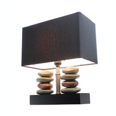 Elegant Designs Rectangular Dual Stacked Stone Ceramic Table Lamp with Black Shade. View a larger version of this product image.