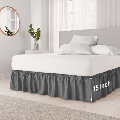 Gray Queen Bed Skirt Dust Ruffle for Sweet Jojo Grey and White Woodsy Bedding 