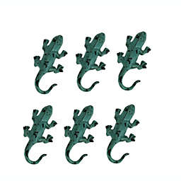 SPI Distressed Green Metal Lizard Wall Hooks Set of 6