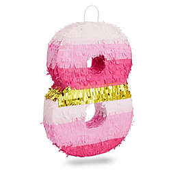 Blue Panda Small Pink and Gold Foil Number 8 Pinata for Kids 8th Birthday Party Decorations (16.5 x 11 Inches)