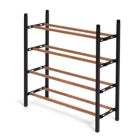 Alternate image 0 for Juvale 4-Tier 24 Pair Shoe Rack Organizer for Entryway Closet Floor, 24-45 inch Expandable, Black & Oak Grain Metal