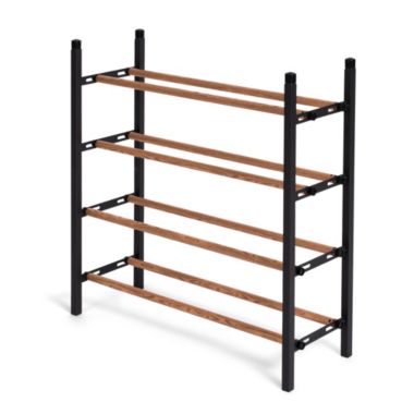 Juvale 4-Tier 24 Pair Shoe Rack Organizer for Entryway Closet Floor, 24-45 inch Expandable, Black & Oak Grain Metal. View a larger version of this product image.
