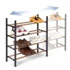 Alternate image 1 for Juvale 4-Tier 24 Pair Shoe Rack Organizer for Entryway Closet Floor, 24-45 inch Expandable, Black & Oak Grain Metal