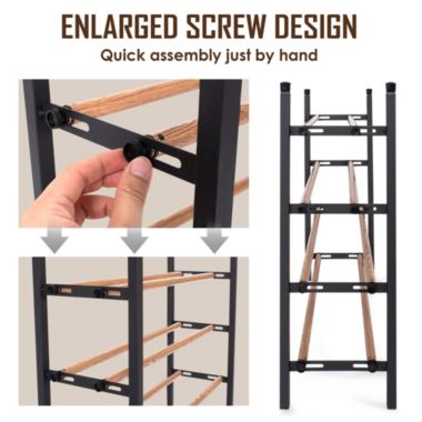 Juvale 4-Tier 24 Pair Shoe Rack Organizer for Entryway Closet Floor, 24-45 inch Expandable, Black & Oak Grain Metal. View a larger version of this product image.