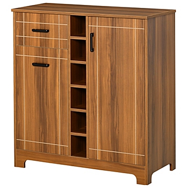 HOMCOM Retro Wine Cabinet for 6 Bottles, Wine Rack Sideboard Serving Bar with 2 Cabinets and 1 Drawer, Brown. View a larger version of this product image.