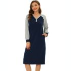 Alternate image 0 for cheibear Women's Loungewear Pajamas, Soft One Piece Nightshirt Long Sleeves V-neck Button Up Dress Nightgown, Blue L