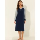 Alternate image 2 for cheibear Women's Loungewear Pajamas, Soft One Piece Nightshirt Long Sleeves V-neck Button Up Dress Nightgown, Blue L