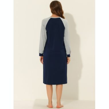 cheibear Women's Loungewear Pajamas, Soft One Piece Nightshirt Long Sleeves V-neck Button Up Dress Nightgown, Blue L. View a larger version of this product image.